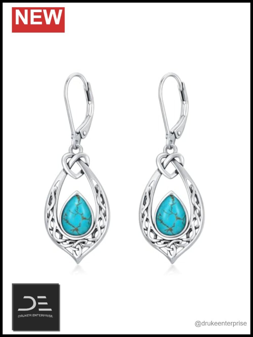 Celtic Knot Dangle Earrings 925 Sterling Silver Oxidized Leverback Drop Earrings
